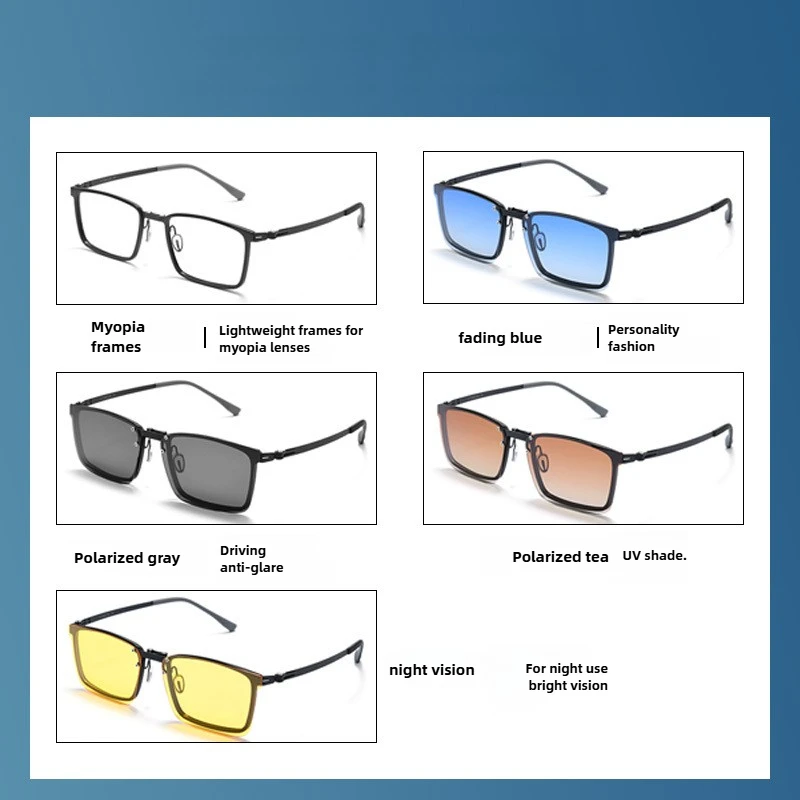 Okulary korekcyjne męskie z magnetycznymi oprawkami, ultralekkie okulary przeciwsłoneczne do krótkowzroczności, oprawki z aluminium i magnezu TR, anty-ultrafioletowe, polaryzacyjne.