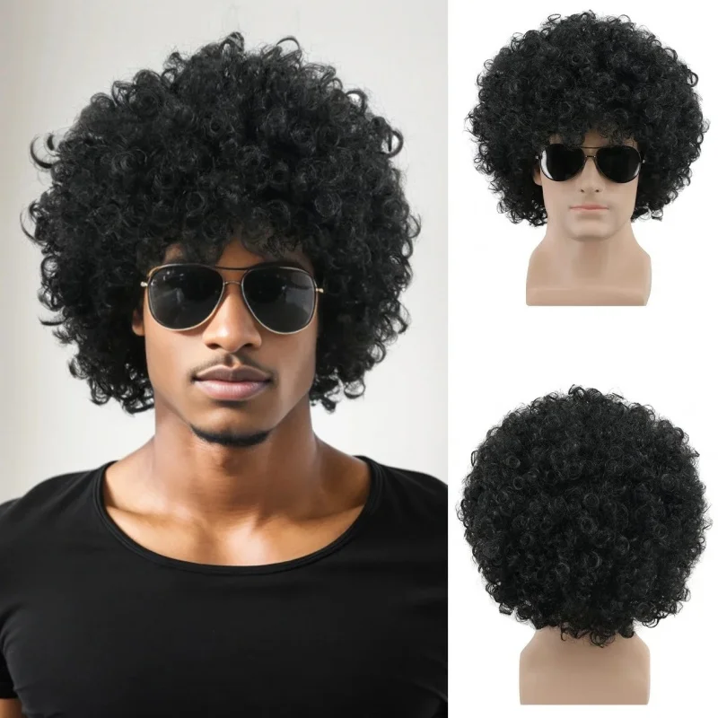 

Men Women Fluffy Curly Short Hair Synthetic Wigs Hat Cap Hippie Disco Punk Style Afro Wigs Halloween Cosplay Party Wig Headcover