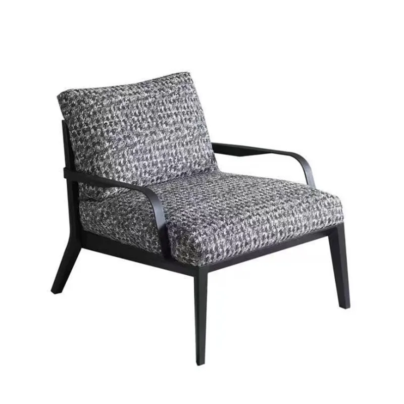 

White wood hardware leisure chair, modern simple sofa chair with cloth art