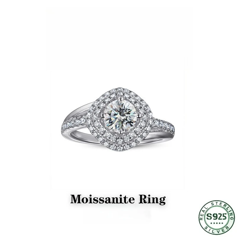 Hot selling minimalist 100% s925 silver ring, Mozambique diamond silver ring, atmospheric simulation diamond wedding jewelry