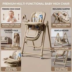 Multifunction Children Dining Chair Adjustable 2-in-1 Smooth Cardan Wheel Foldable Toddler Reclining Chair Highchair for Baby