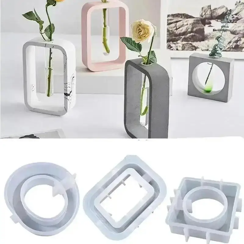 1 Pcs New Crystal Glue Epoxy Resin Mold Oval Square Hydroponics Test Tube Vase Silicone Mold Flower Arrangement DIY Decor