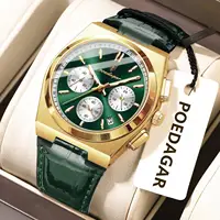 POEDAGAR, reloj de lujo a la moda para hombre, cronógrafo luminoso resistente al agua, reloj de pulsera de cuarzo con fecha para hombre, relojes deportivos de cuero a la moda para hombre