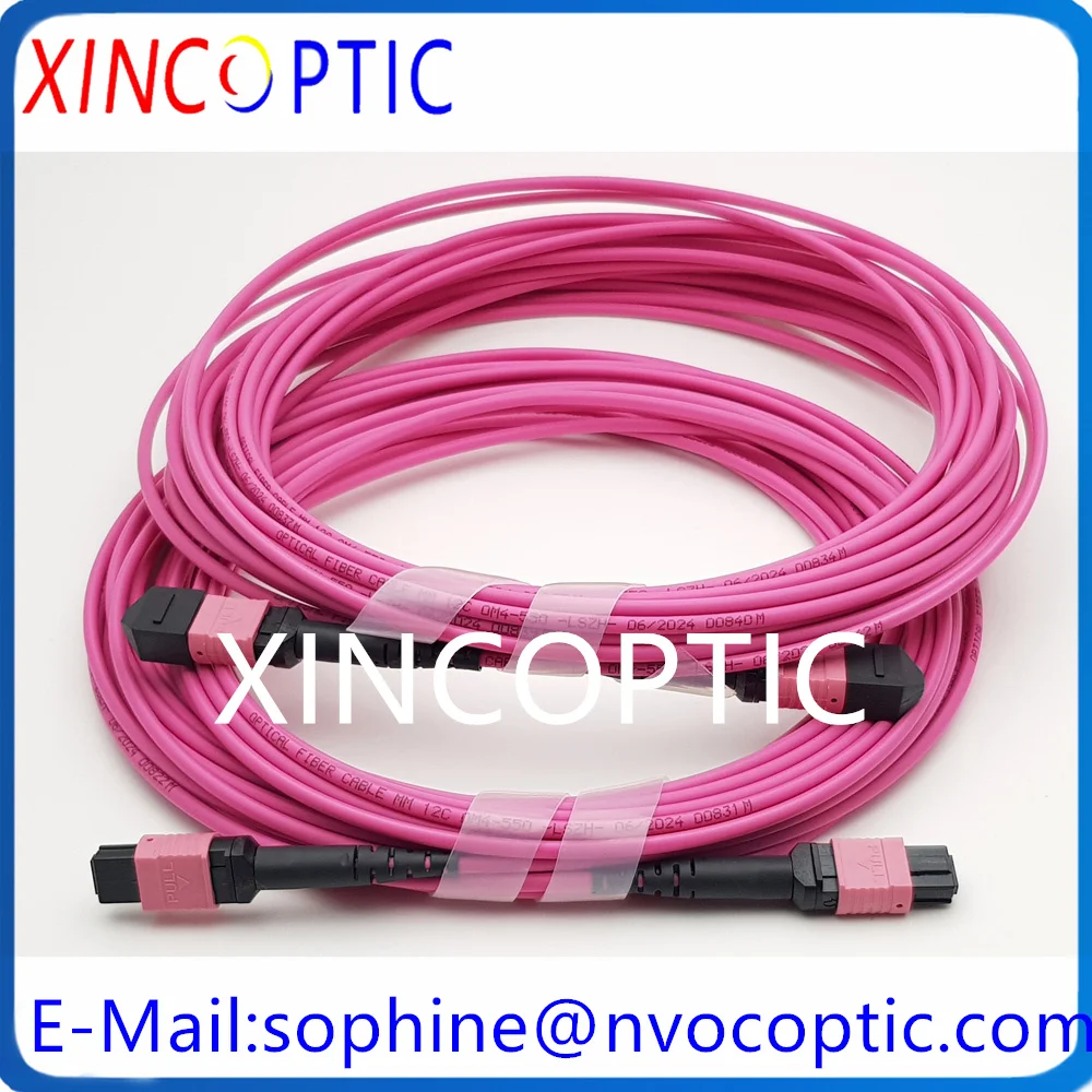 Imagem -03 - Masculino Multi Mode Mpo Connector Cabo 12core 5m 10m 8m 12c Mpo-m to Mpo 30 mm Mini Roxo Redondo Fibra Óptica Patch Cord Peças 2