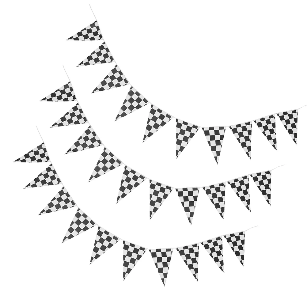 

3 PCS Black and White Checkered Flag Flowers Garland for Decoration Race Car Banner The Sign
