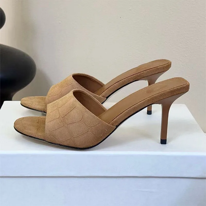 

Сексуальные шлепанцы на высоком каблуке, женская сетчатая кружевная летняя обувь со стразами, женские шлепанцы с открытым носком и острым носком, женские босоножки на каблуке