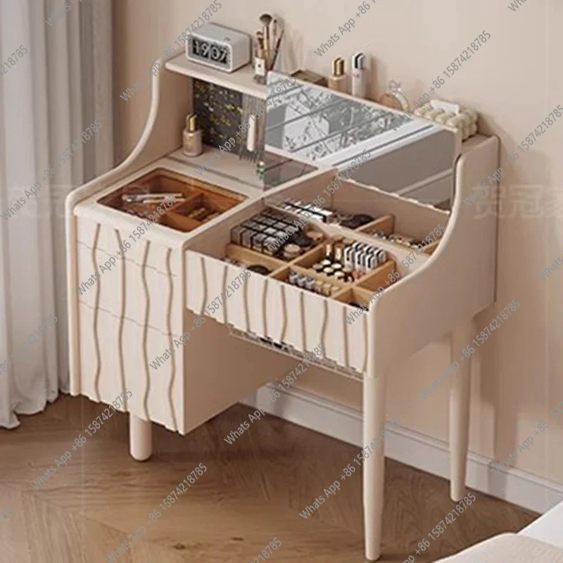 SS White Bedroom Vanity Table Makeup Mirror Desk Chair Storage Dressing Table Drawers Mobile Tall