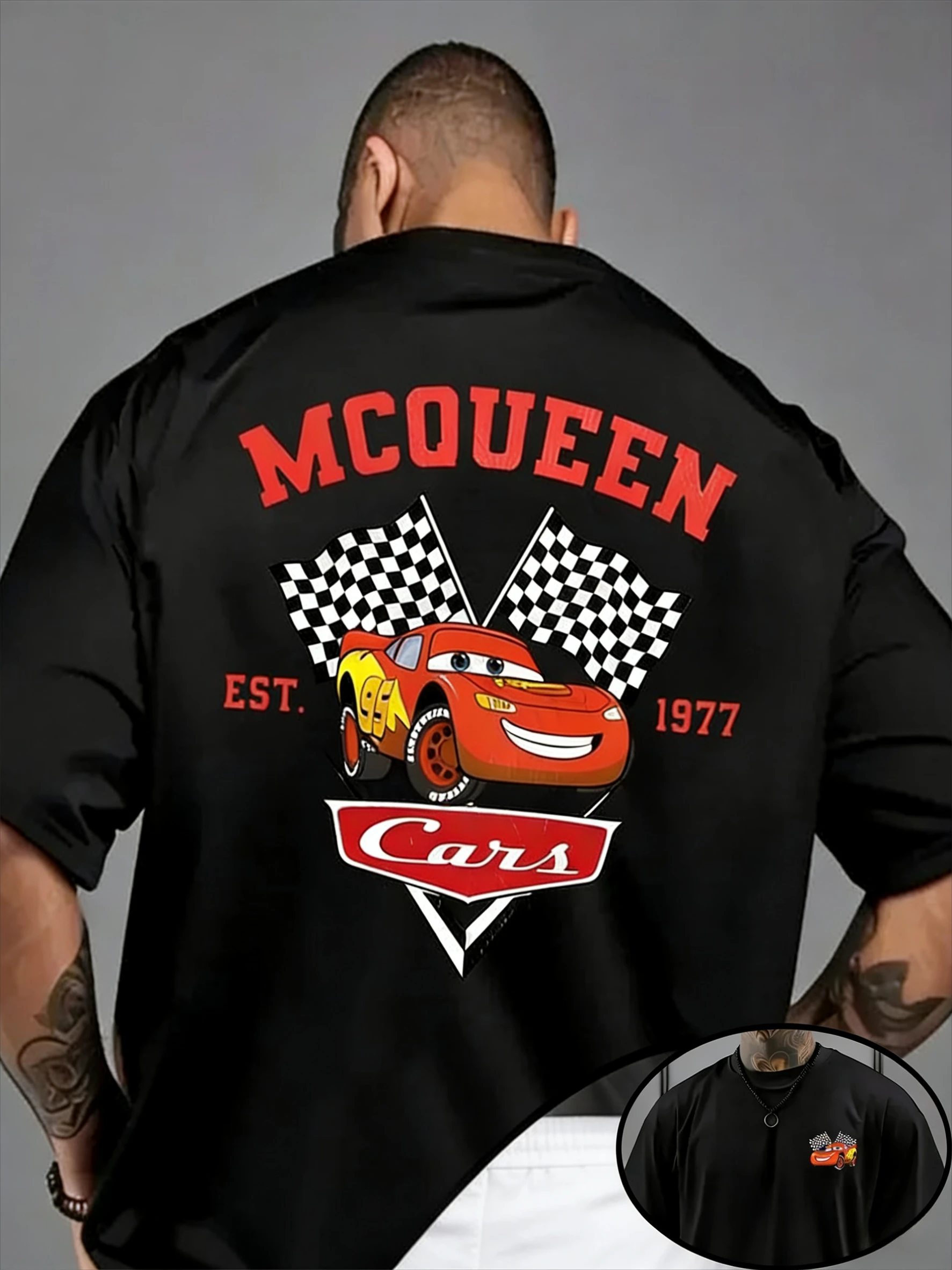 ديزني جديد ديزني البرق ماكوين سيارة 95 جرافيك طباعة عالية الجودة الرجال والنساء قصيرة الأكمام فضفاضة تي شيرت غير رسمي