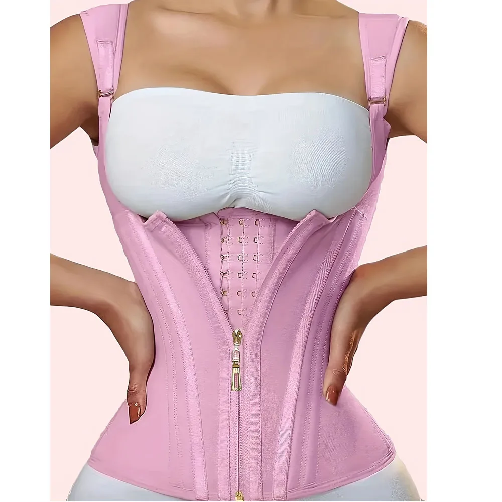Bauchkontroll-Korsett-Weste für Damen in Übergröße, Cincher, vollständig bedeckende Rücken-Shapewear mit Reißverschluss und geknöpftem Verschluss, harter Kontrollgürtel
