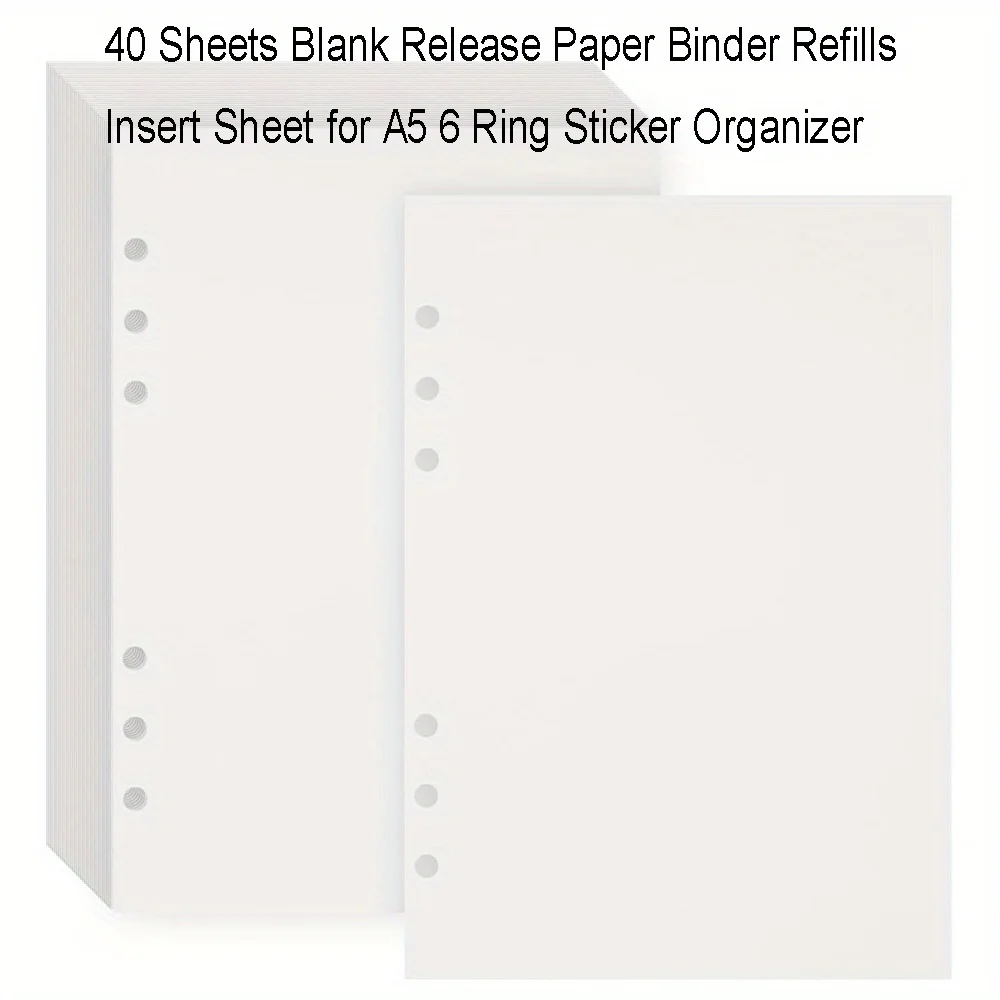40pcs Release Paper for Binder Refills, Reusable A5 Release Paper for Six-Ring Organizer Binders Or Albums, Designed for Collect