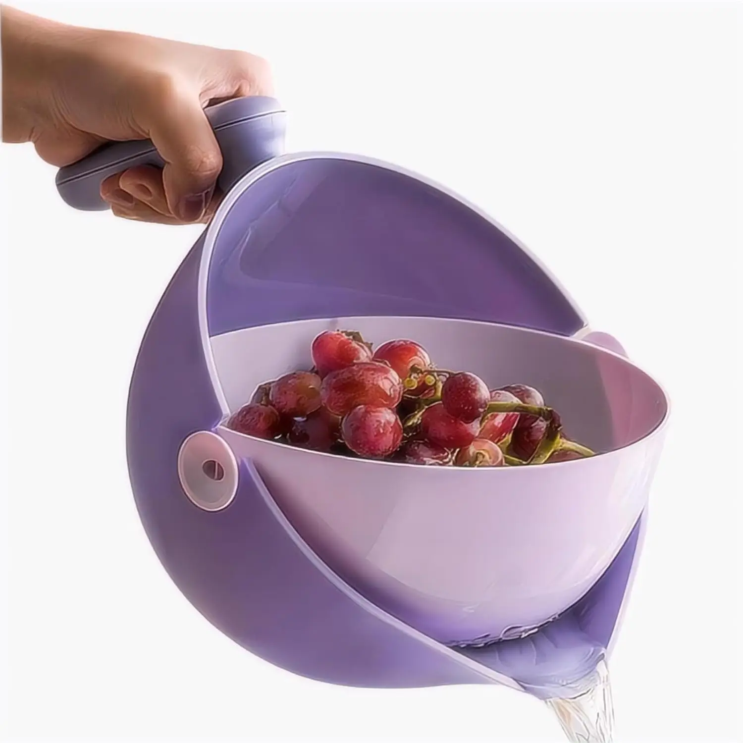 

2-in-1 Kitchen Colander Rotating Washing Basket with Handle for Fruits Vegetables Pasta Strainer Lilac Purple