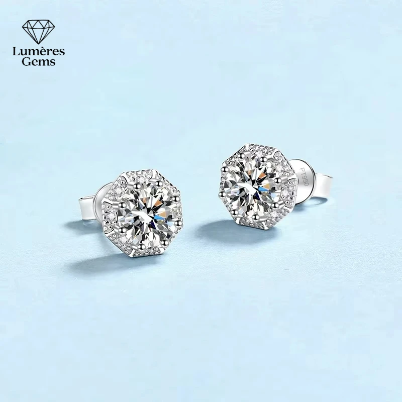 

Classic PT950 Platinum Ladys Each 1Ct Moissanite Diamond Earplug Stud Earrings Women Jewelry For Family Birthday Gift Girl