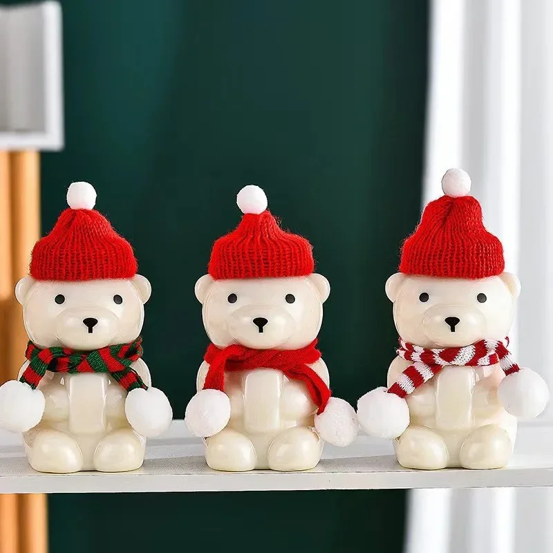 Christmas Hat Bear Water Cup Plastic Water Bottle Cute Creative DIY Scarf Milk Cup Children Party Transparent Straw Water Cup