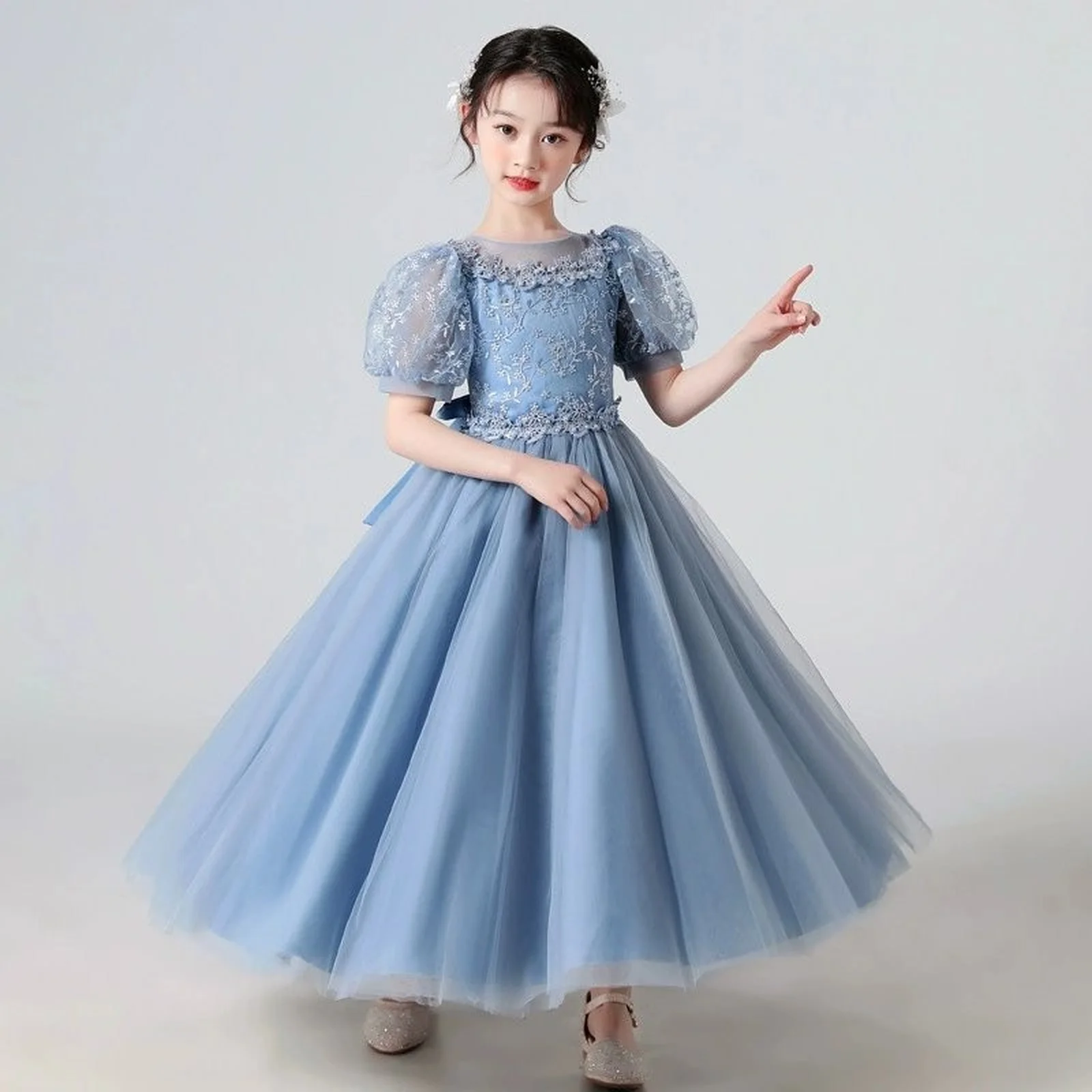 

2025 Hot Simple Design Beautiful Host Performance Costume Ball Gown Children Birthday Ceremony Princess Dress For Girl Clothes