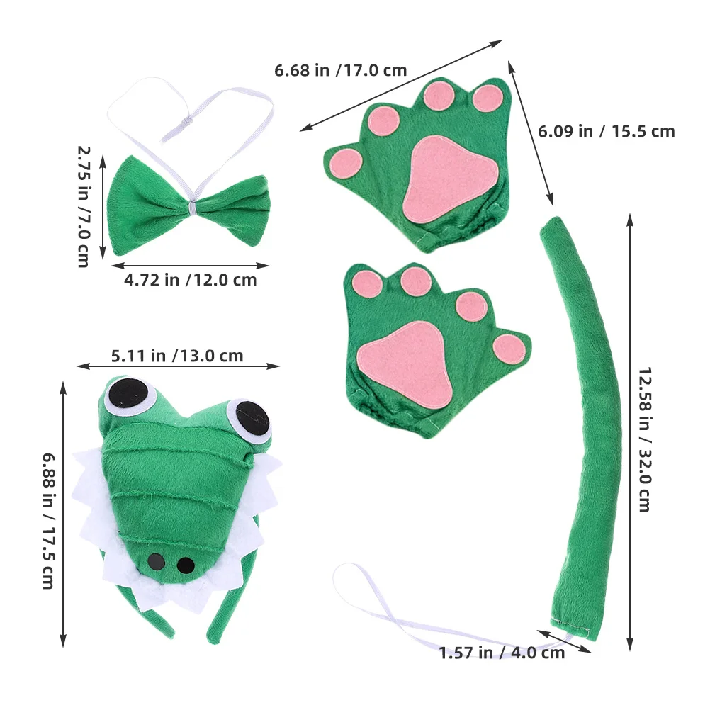 1 set di costumi con fascia in coccodrillo, guanti con papillon a coda carina, forniture per feste cosplay per le vacanze, accessori per animali di Halloween