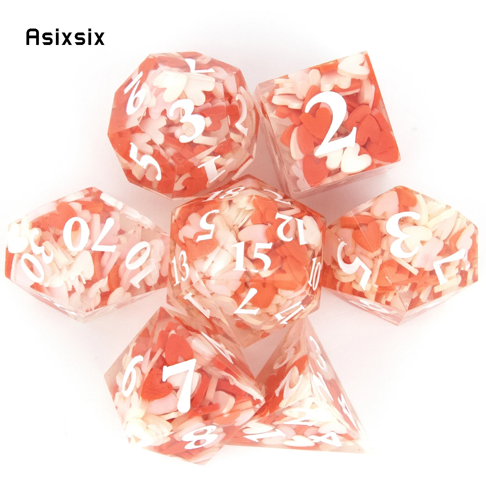 7 Pcs Red Love Resin White Number Sharp Edge Dice Polyhedral Dice Suitable for Role-Playing RPG  Board Game Card Game