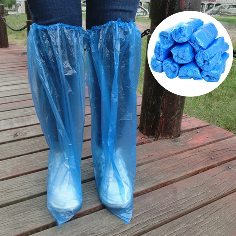 Durable Waterproof Thick Plastic Disposable Rain Shoe Covers High-Top Boot Cleaning Overshoes Protective