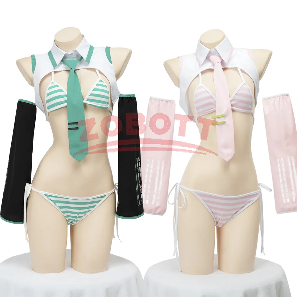 Game Miku Cosplay Miku Formelanzüge Cosplay Kostüm Mädchen Schnee Weihnachten Rollenspiel Uniformen Cosplay Grün Pink Miku Bikini Set