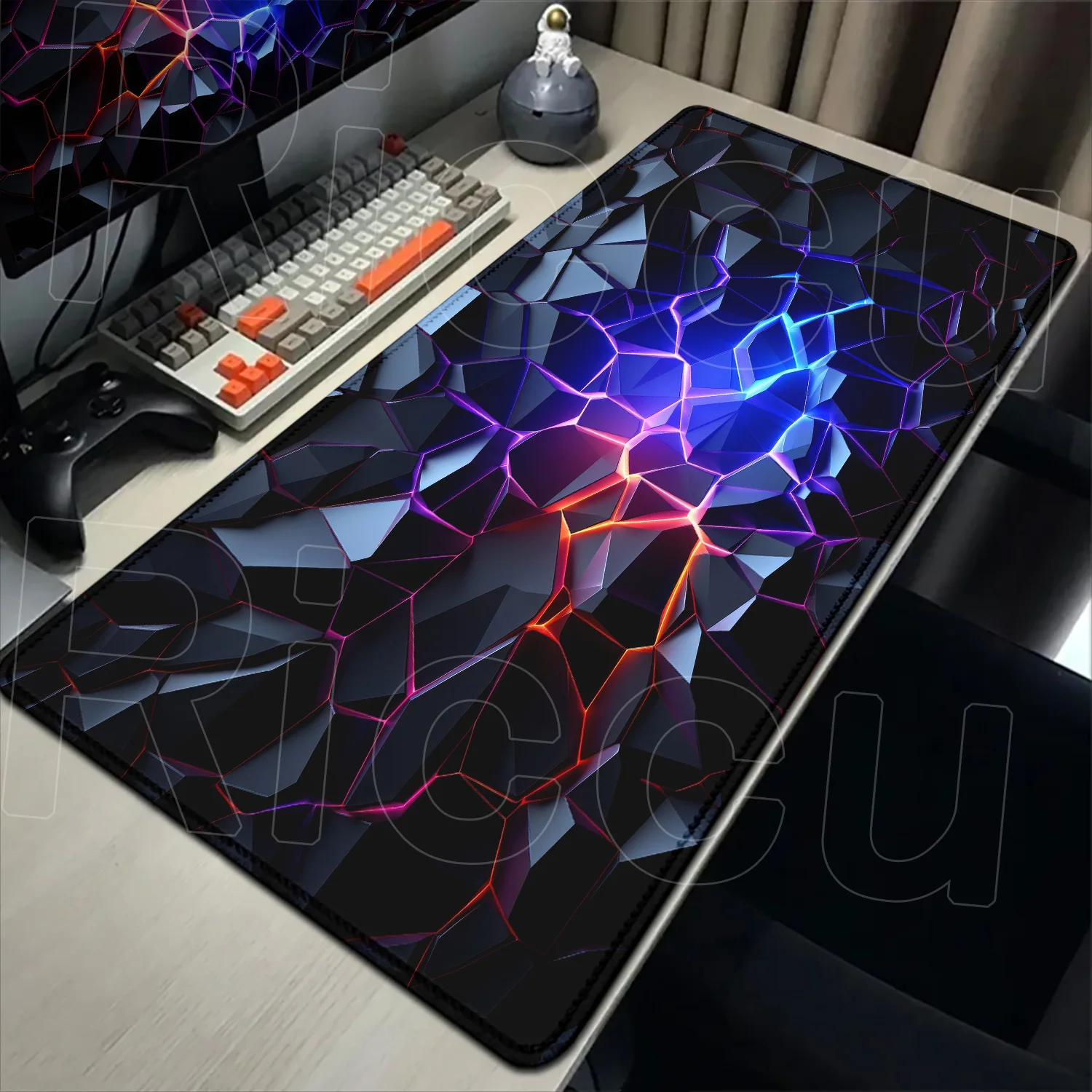 Alfombrilla de ratón para teclado de juegos con Base antideslizante de goma de 60x35cm, alfombrilla de mesa HD geométrica 3D, alfombra grande para ordenador y oficina, lavable, no se decolora