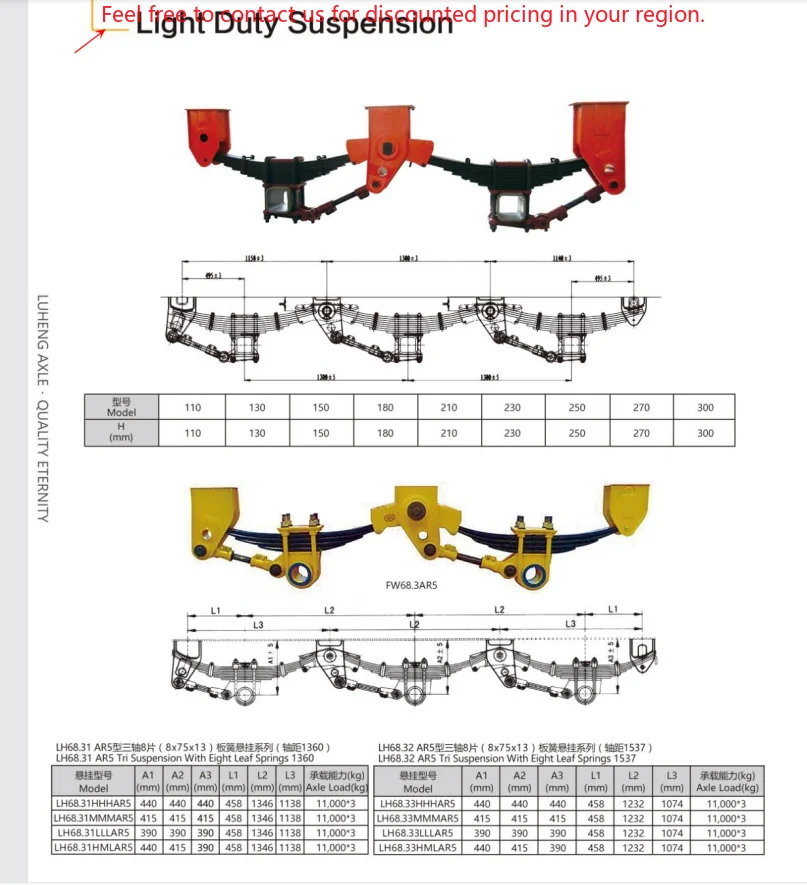 

American Type Two Axle Steel Suspension Series Mechanical Suspension System For Semi Trailers