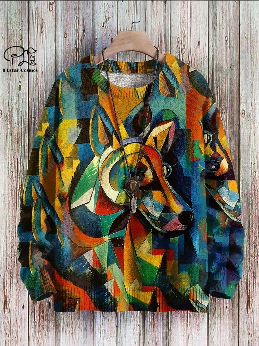 

New Animal Series 3D Printing Cute Sketch Dog Art Print Authentic Ugly Sweater Winter Casual Unisex Sweater G-1