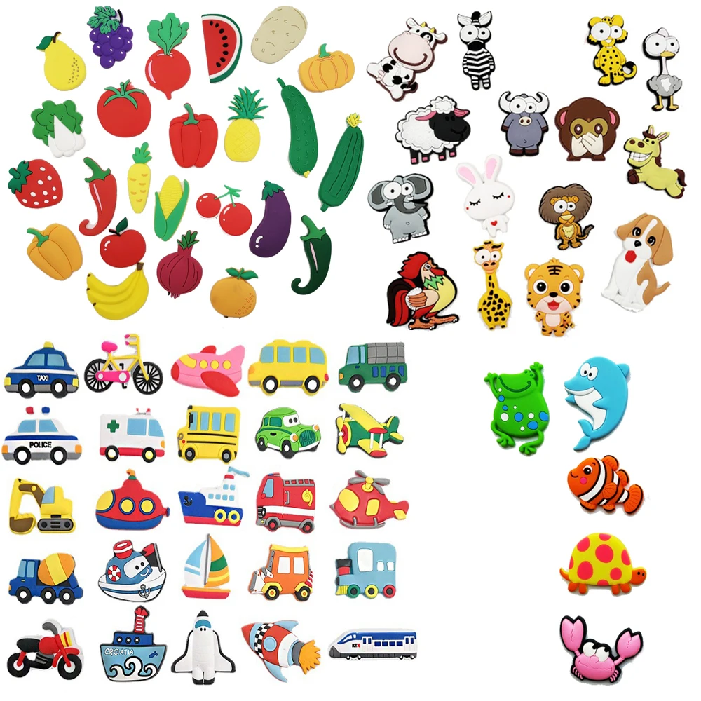 68pcs PVC Fridge Magnets Animal Vegetable Fruits Fish Cars Cartoon Refrigerator Magnets Kids Magnetic Toys