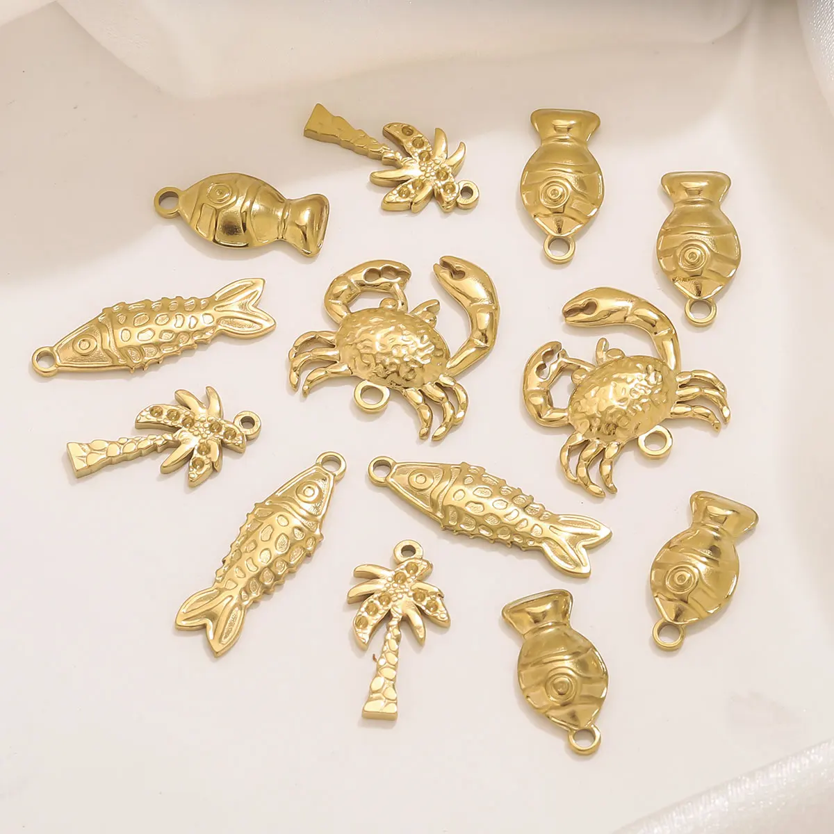 

5pcs Stainless Steel Shell Fish Charms Vintage Golden Crab Coconut DIY Women Jewelry Necklace Earrings Handmade Accessories Bulk
