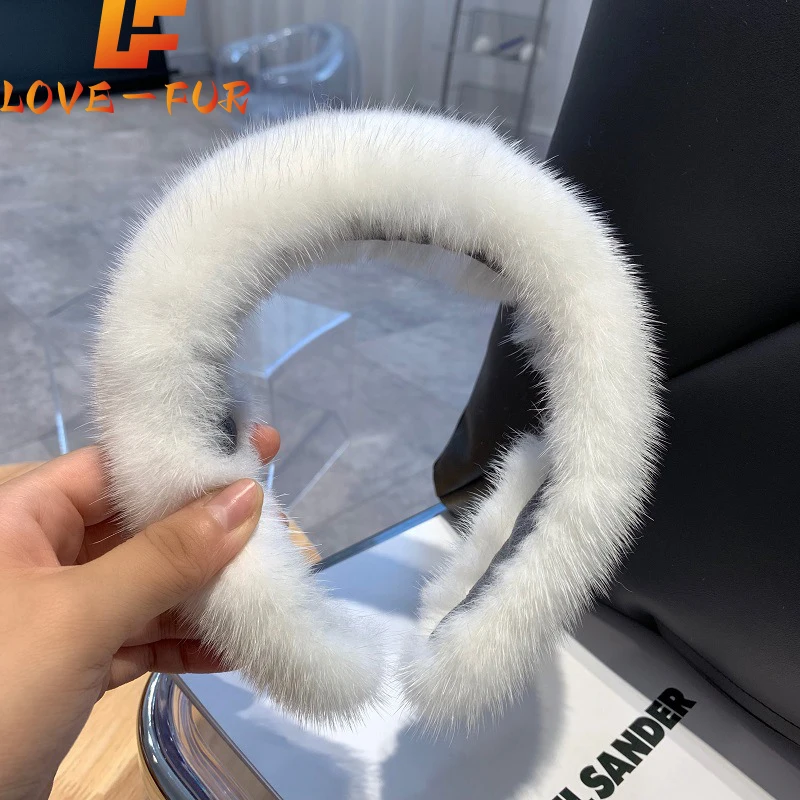 

New Winter Real Mink Fur Headband For Women Hair Accessories Solid Head Wraps Warm Furry Gift