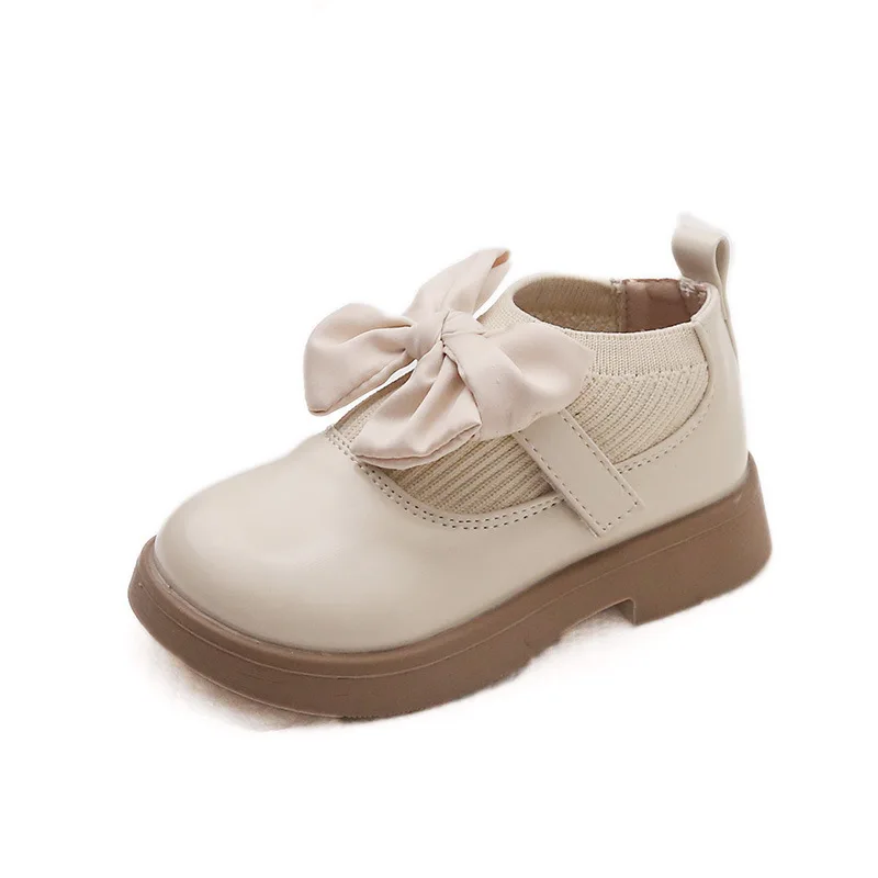 Girls Bow Small Leather Shoes 2024 New Autumn Little Girl Soft Soles Foreign Style Korean Version of Single Shoes