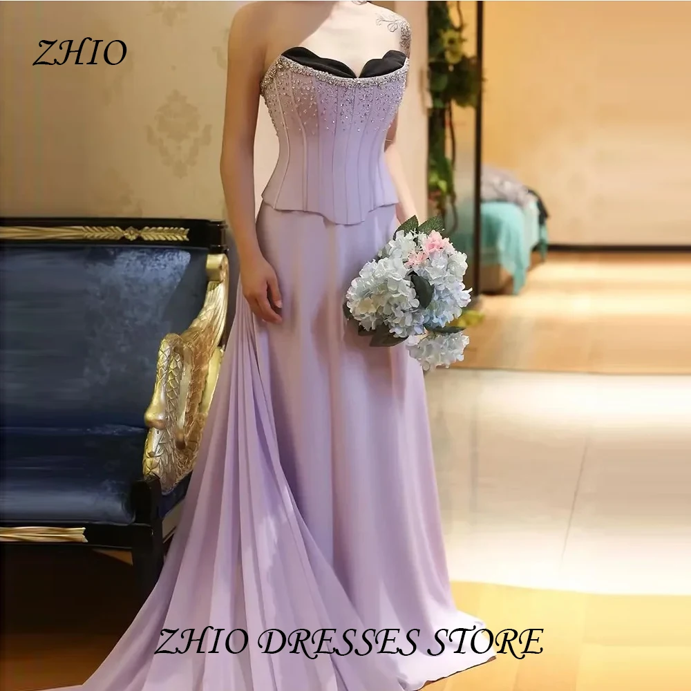 ZHIORhinestone Lavender Evening Dress Sexy Dubai Chiffon Strap Body Body Saudi Arabian Ladies Ball Dress Customized
