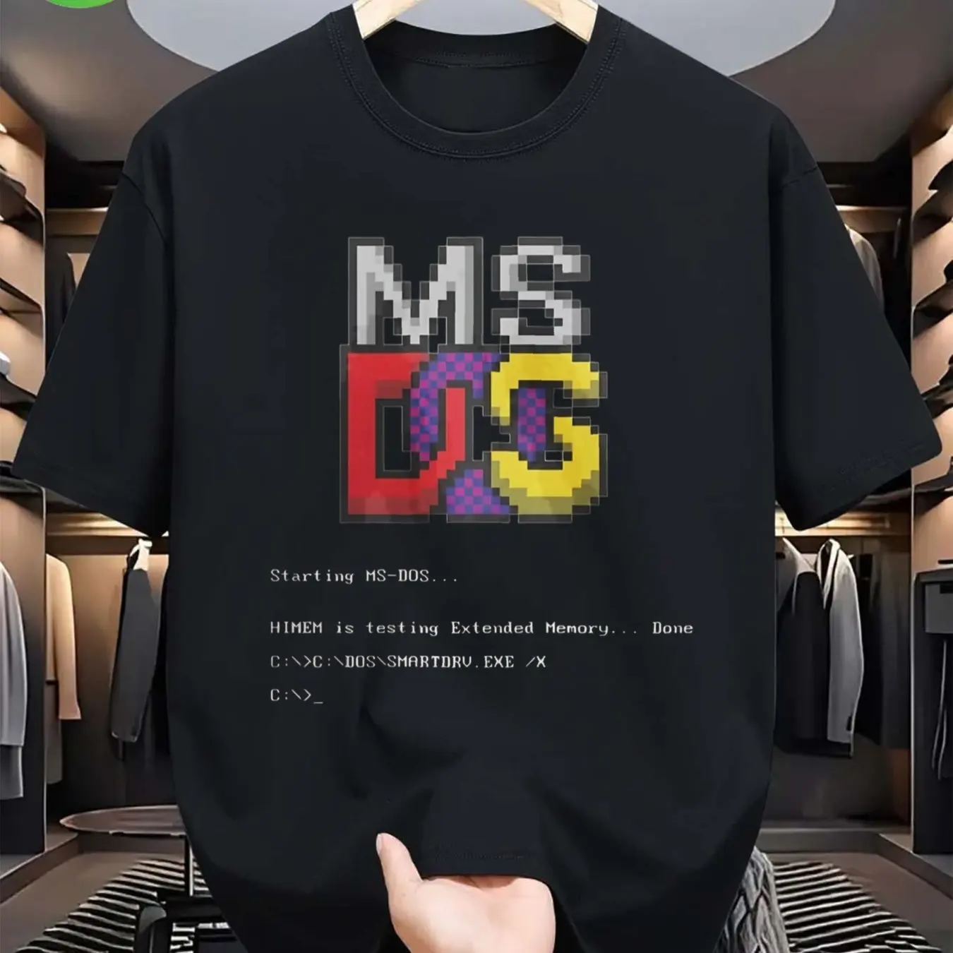 Men's MS-DOS Gaming T-Shirt - 80s computer retro style, printed with 8086 CPU and MS-DOS logo, comfortable T-shirt