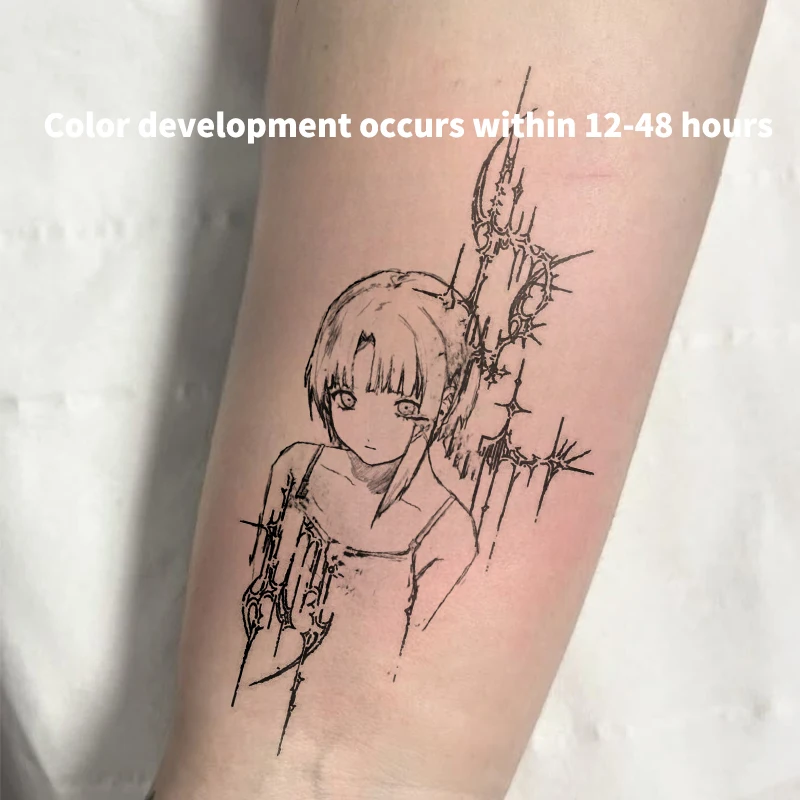 Herbal Juice Temporary Tattoo Sticker Anime Serial Experiment Lain Thorn Girl Waterproof Fake Tattoo for Arm Wrist Dark Body Art