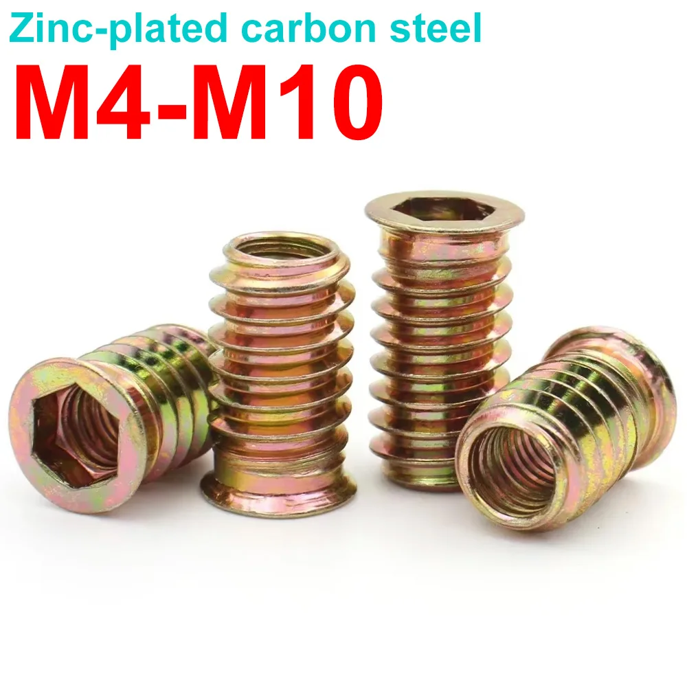 5/10/20Pcs M4 M5 M6 M8 M10 Zinc Alloy Iron Inside Carbon Steel Thread For Wood Furniture Nut Hex Socket Drive Insert Nuts