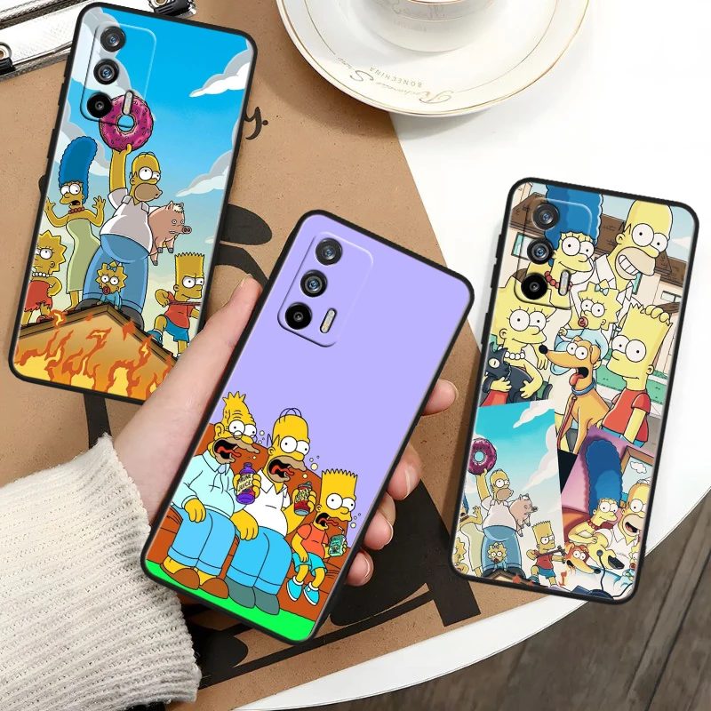 Disney Cute The simpsons Black Phone Case For OPPO Realme 10 C2 3 11 20 21 31 30 33 35 55 X2 GT Pro Plus Master Shell Cover Capa