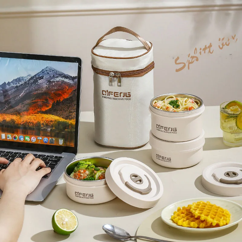 Ceramic plug-in lunch box that can be heated by microwave lunch box for office workers insulated lunch box, multi-layer separa