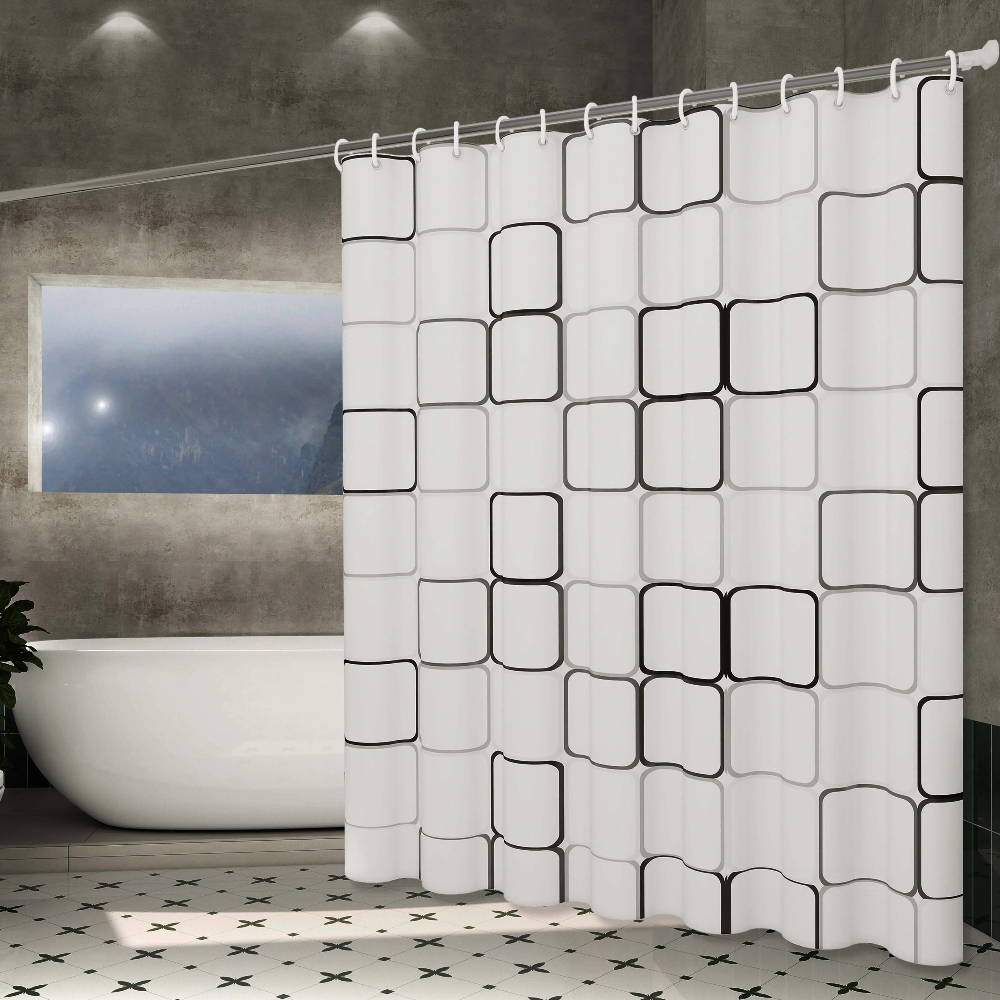 Cortina divisoria de baño a cuadros grande y versátil, cortina de separación de ropa seca y húmeda para baño, patrón a cuadros es simple pero sofisticada