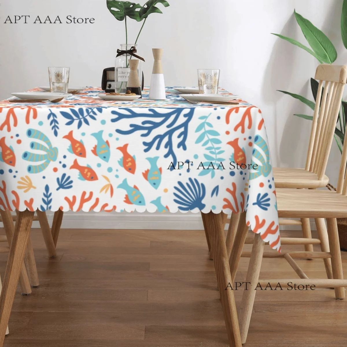 Rectangular Waterproof Oil-Proof Tropical Sea Fishes  Corals Tablecloth Table Cover 45