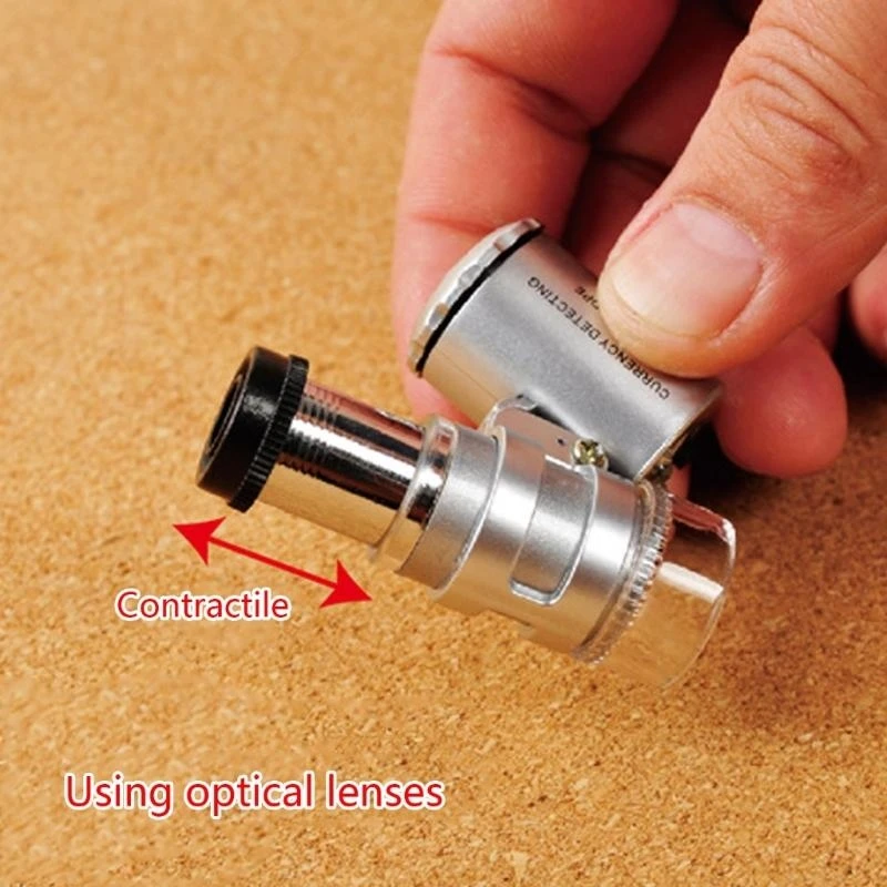  Portable Pocket Microscope with 60X Magnification LED Light & UV Light Suitable for Jewelry & Currency Observations