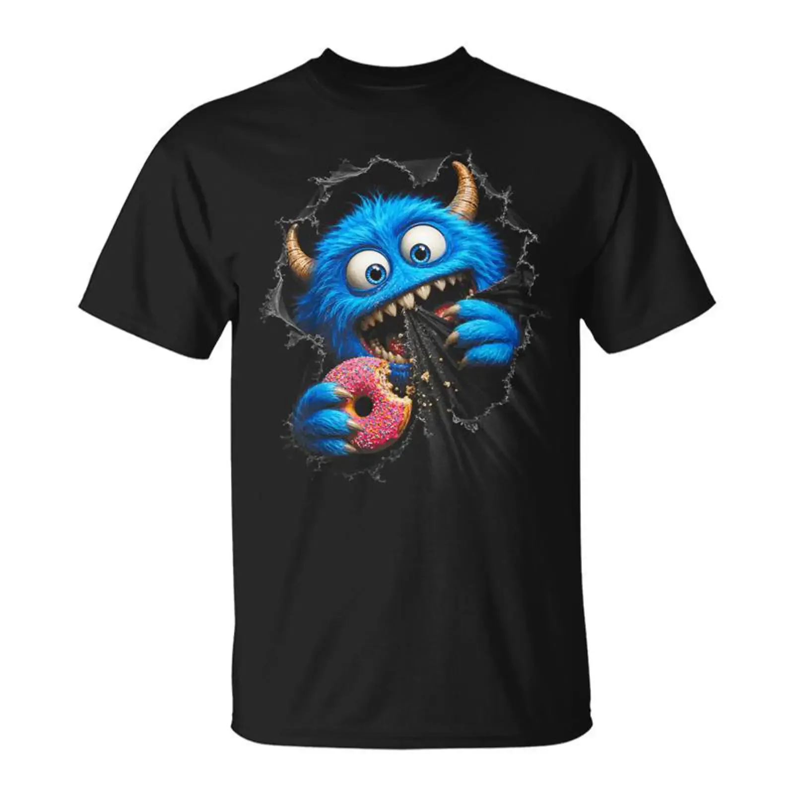 Original Optical Effect Funny Monster Donut Trompe l'oeil T Shirt Cadeauxyz vintage Washed Comfortable homme fashion Slightly