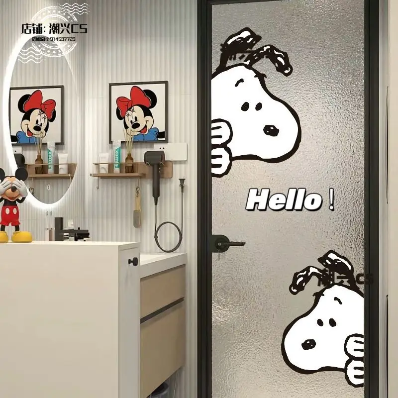 Cartoon Bathroom Snoopy Anime Kawaii Sticker Glass Door Bathroom Waterproof Sliding Door Sticker Window Decoration Wholesale