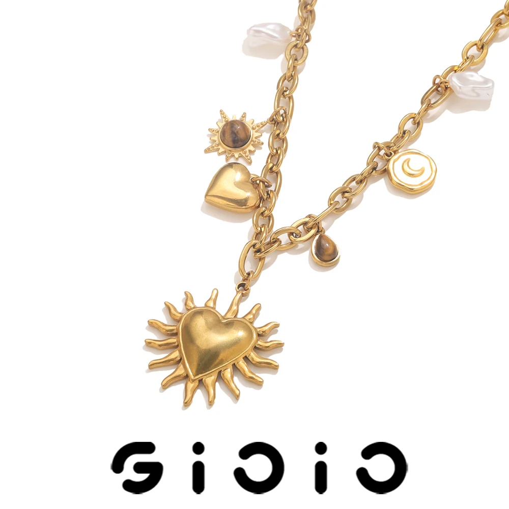 

GIOIO Trendy Y2K Heart Pendant Necklace Stainless Steel Gold-Plated Necklaces Fashionable Women's Vacation Travel Jewelry Gifts