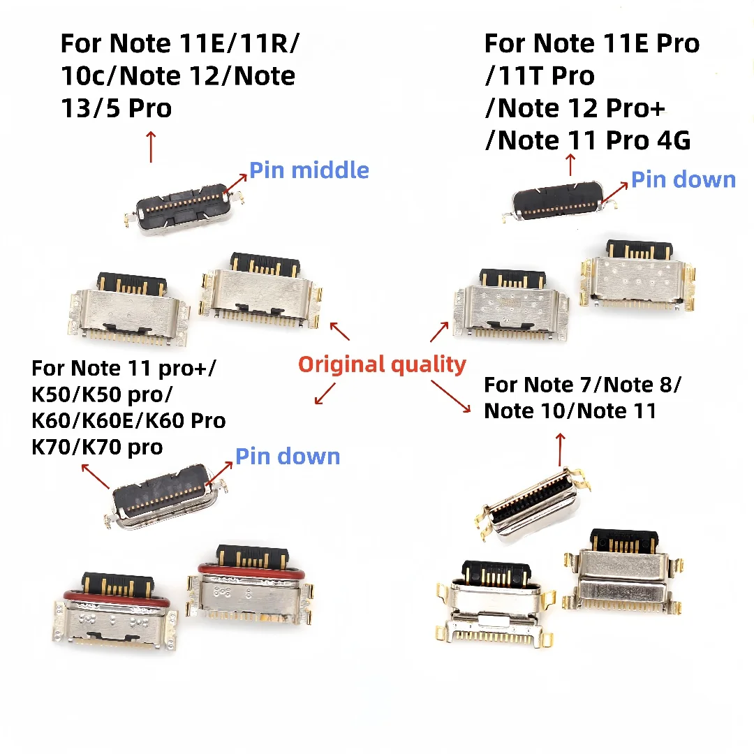 10-100pcs Type-C USB Dock Charging Port Connector Jack Plug For Xiaomi Redmi Note 7 8 10 11 11E 11S 12 12T 13R 13 Pro Plus 4G 5G