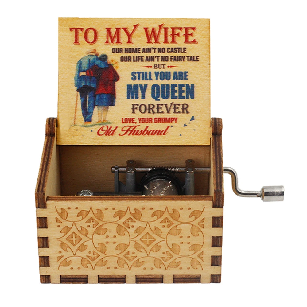 Mini Wooden Hand Cranked Music Box, You Are My Sunshine Theme Song, to My Wife, Mother's Day Gift for Mom, Birthday Gift for Son