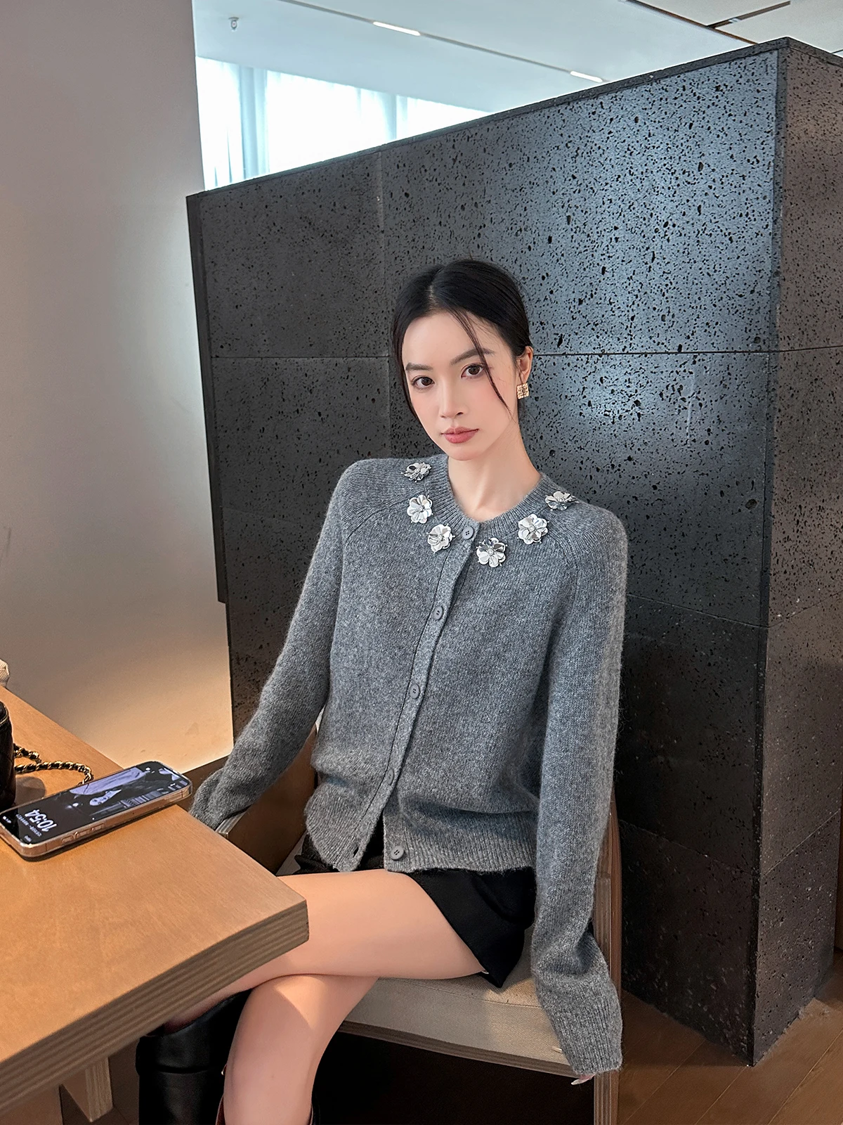 

Binguo ey Knitted Open Cardigan Women's Spring Autumn Sle round Ne Slimming Sweater Comfortable Fit Long Sve Knitwear