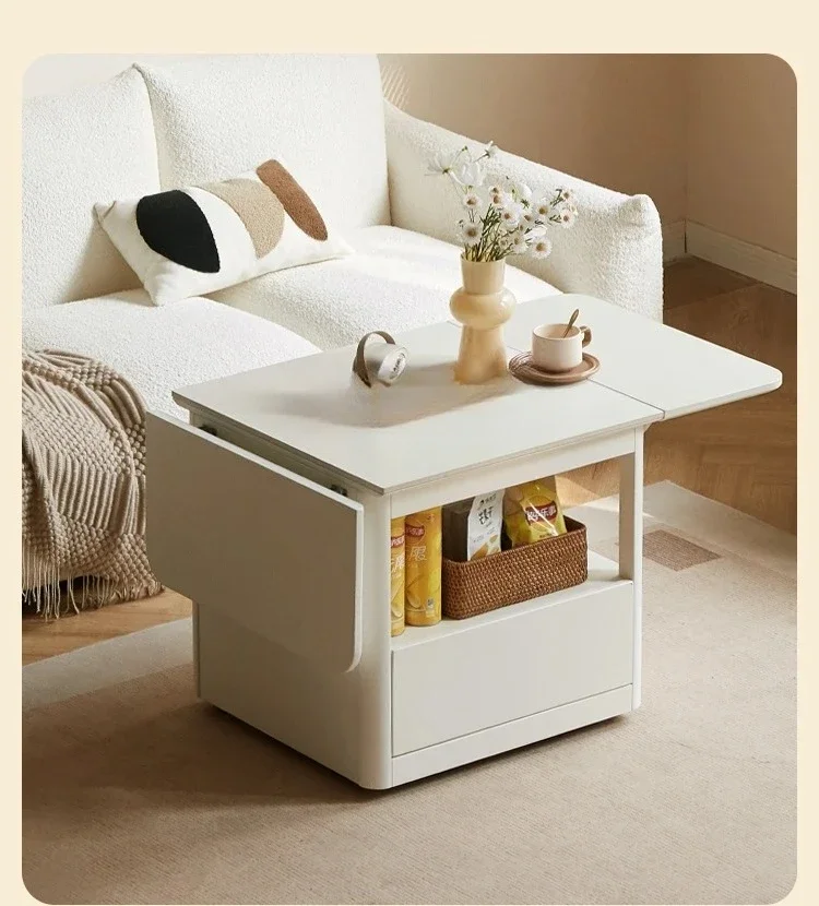 A Solid Wood Folding Coffee Table Dual-Use White Tea Table Living Room Home Stone Plate Tea Table