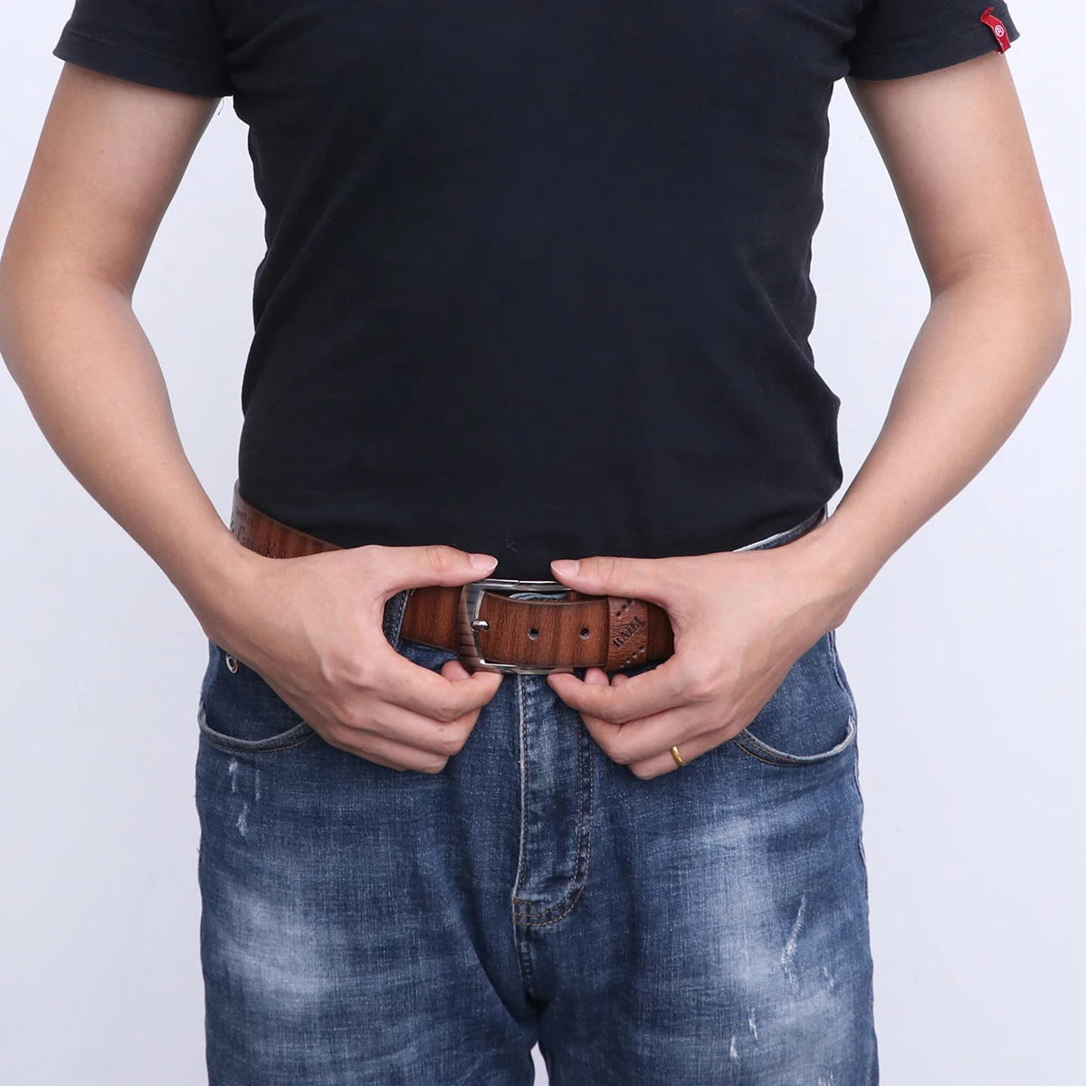 

Retro Hollow PU Belt for Men Adjustable Length Casual Fashion Coffee Color Durable Buckle Mens Pants Accessories Stylish