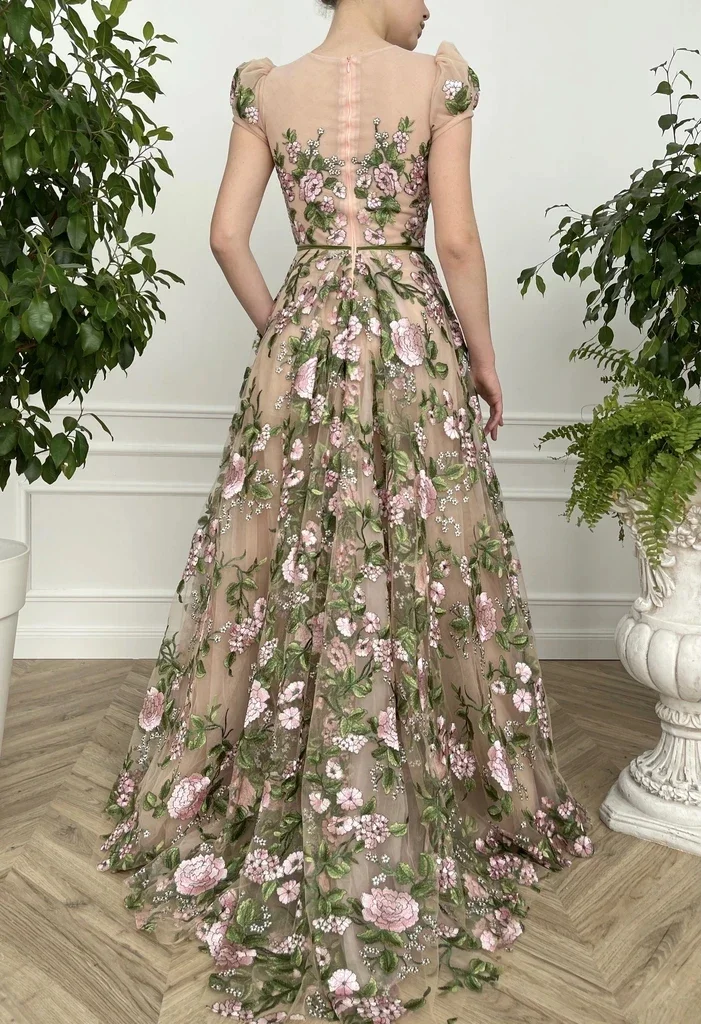 Maßgeschneiderte, anmutige marokkanische Abendkleider, A-Linie, Flügelärmel, Tüllapplikationen, langes Abendkleid aus der Türkei, Dubai, Saudi-Arabien