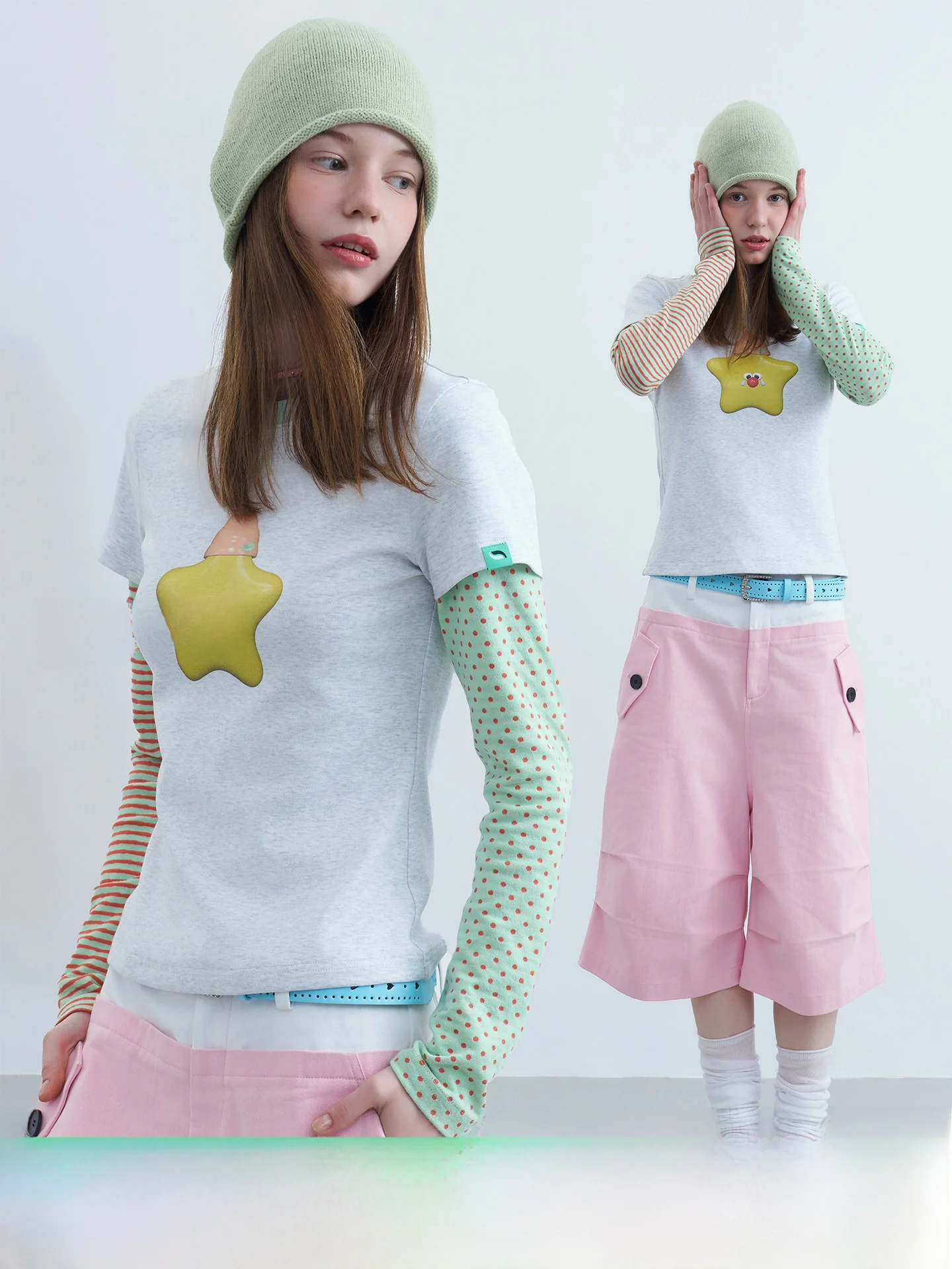 

Футболка Riverstone plus Long Sve с круглым вырезом, женская, в горошек и полоску, с принтом звезд, для девочек