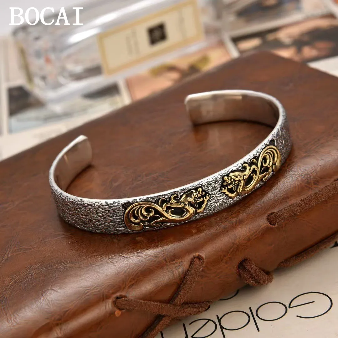 

BOCAI New S925Silver Domineering Retro Personalized Dragon Totem Opening Bracelet Men and Women Gift