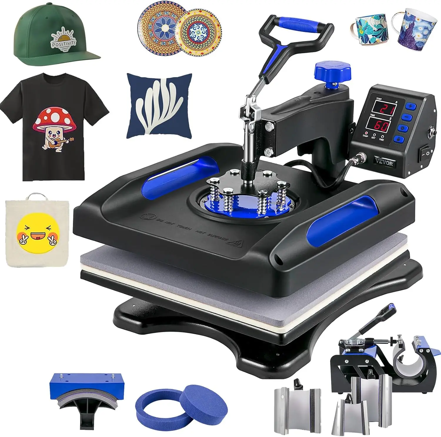 

VEVOR Pro Heat Press 15x15 Inch 8 in 1 Combo with (Tumbler & Hat & Plate) Attachment, 360° Swing Away Tshirt Press Machine